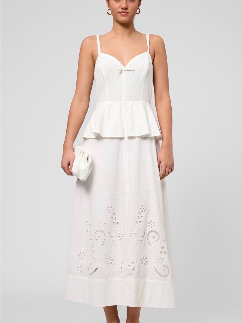 RACHEL Rachel Roy White Eyelet Peplum Maxi Dress